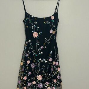 Floral Embellished Black Dress